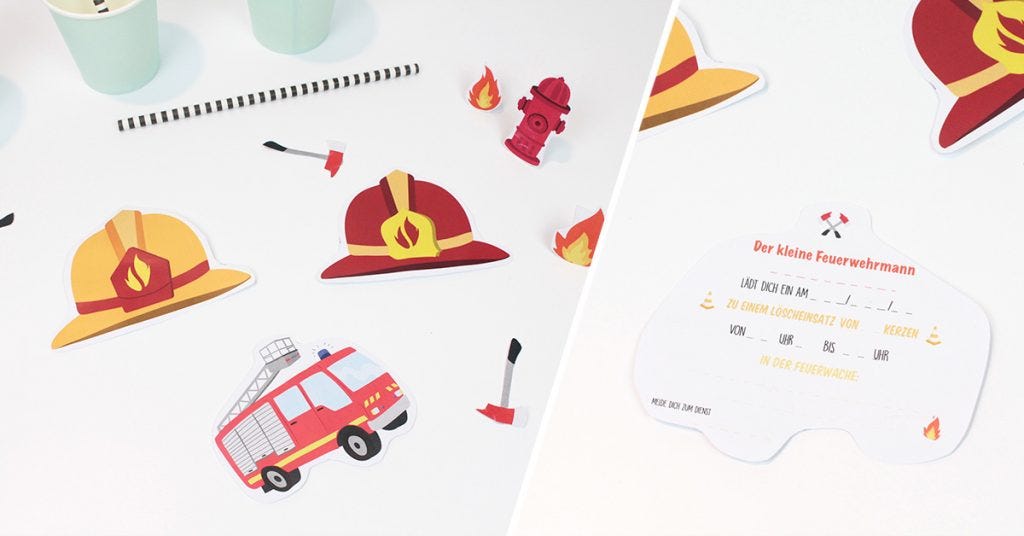 DIY Die nach dem Basteln fertigen Feuerwehr-Einladungskarten für Kinder
