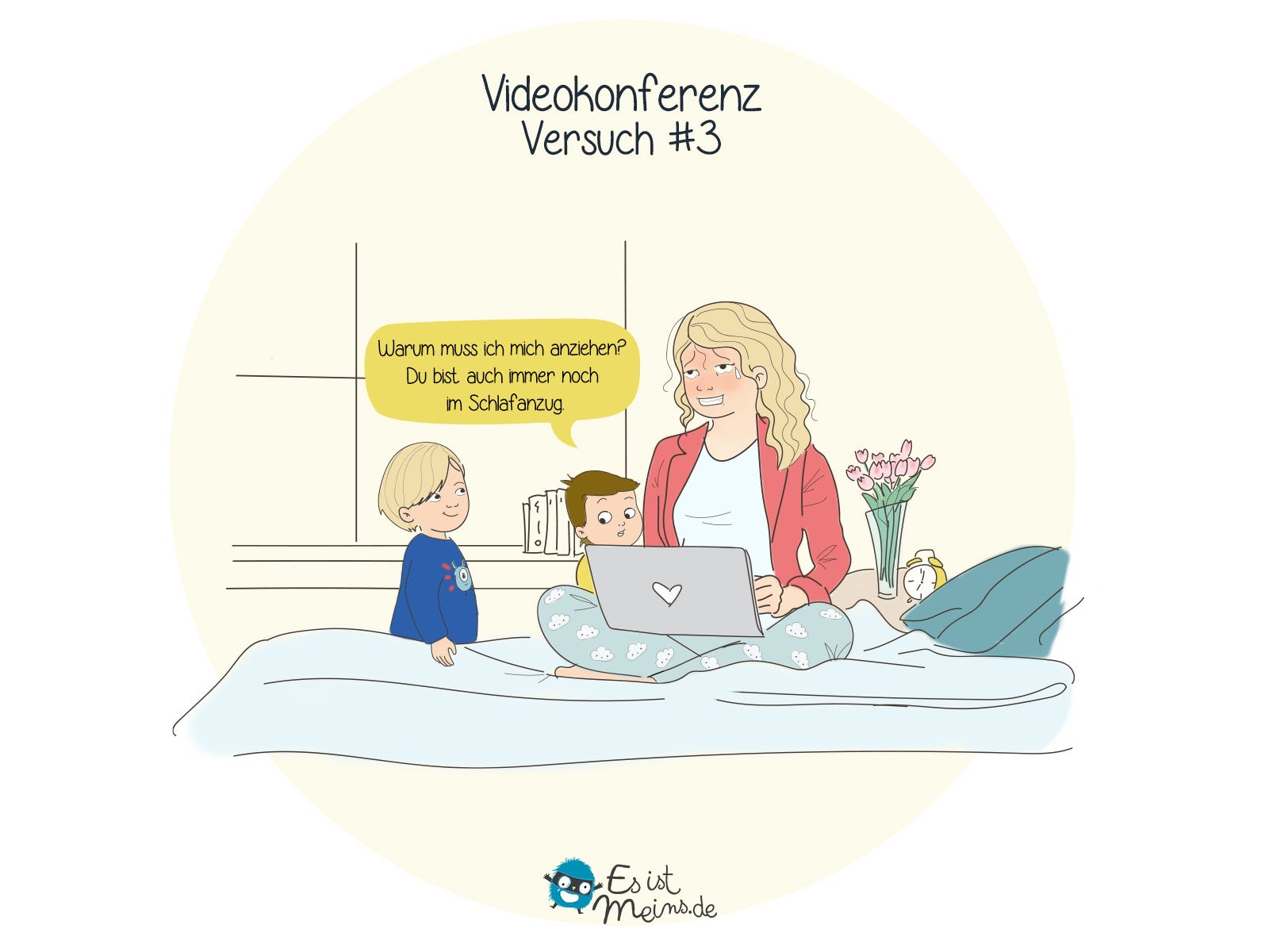 Videokonferenz mit Kindern: Versuche im Wohnzimmer dann in der Küche… Wir probieren das Schlafzimmer!